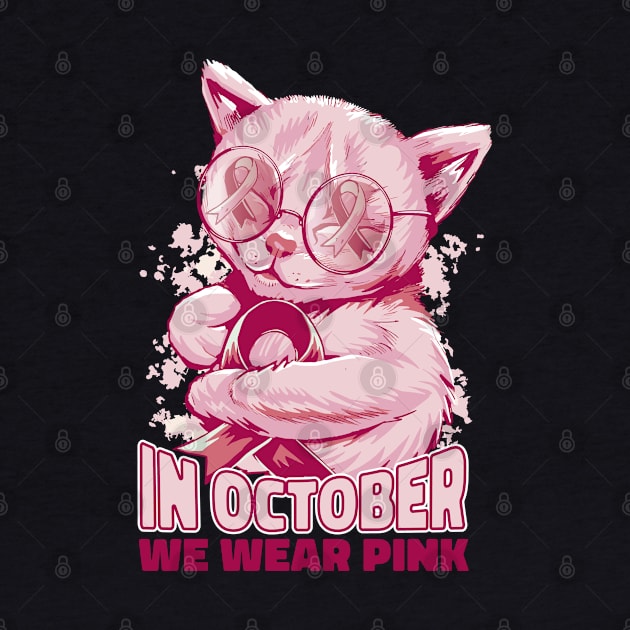 In October We Wear Pink Cute Cat Ribbon by Kali Space